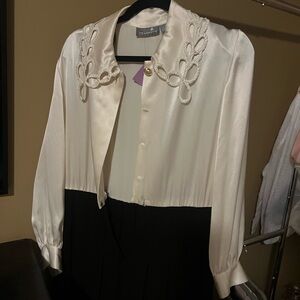Two-Tone Ivory and Black Vintage Blouse Dress Liz Claiborne